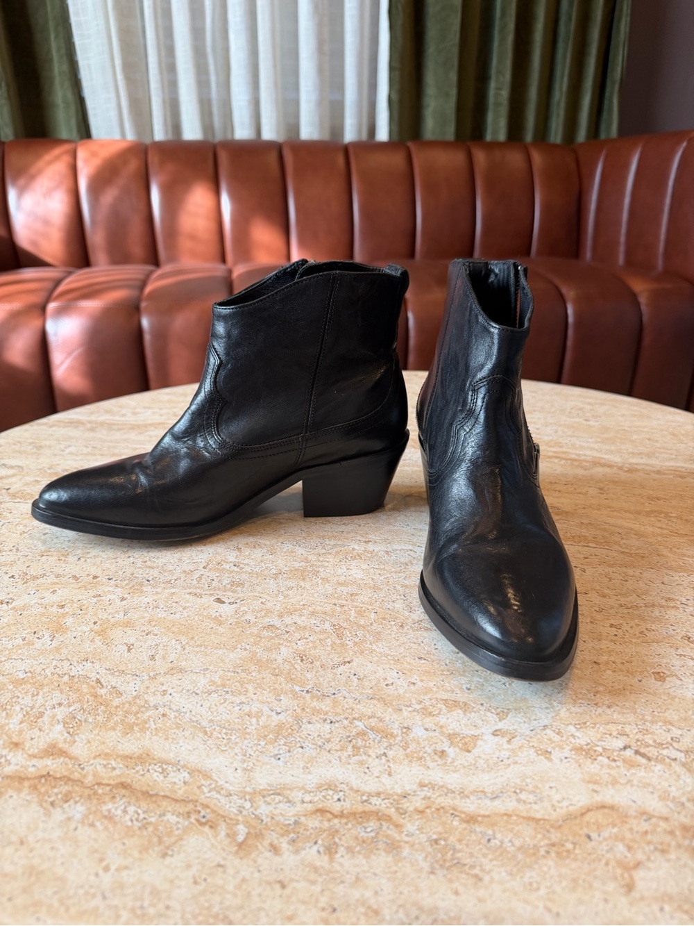 AllSaints Black Leather Pointed Ankle Booties